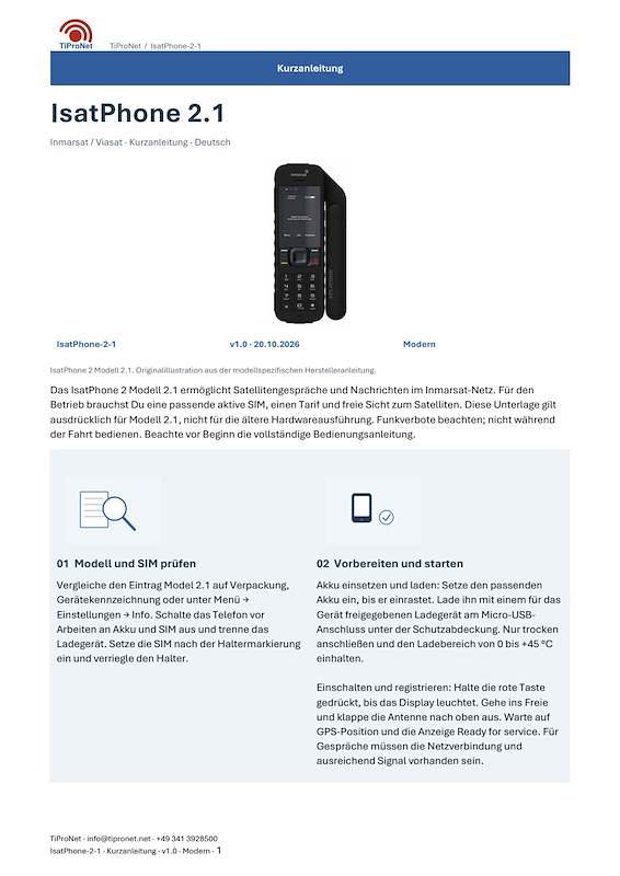 PDF-Cover: IsatPhone 2 1 – Kurzanleitung – Modern