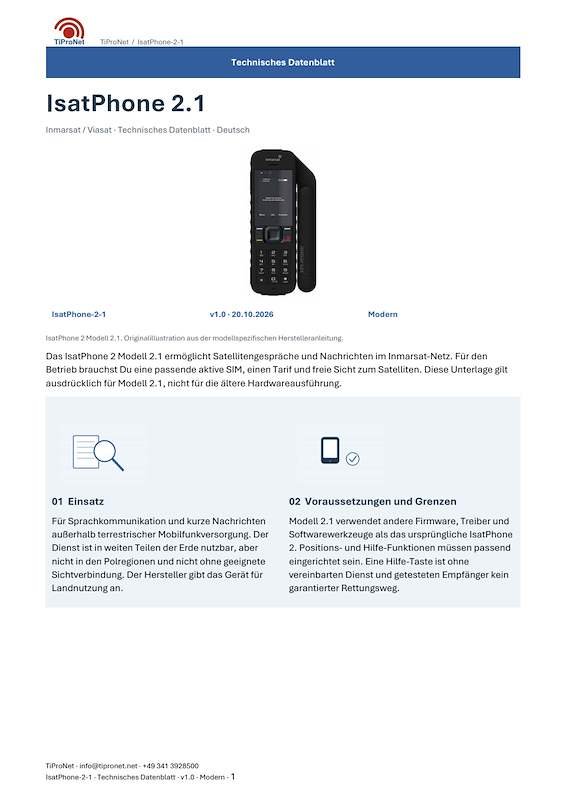 PDF-Cover: IsatPhone 2 1 – Technisches Datenblatt – Modern