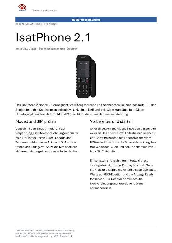 PDF-Cover: IsatPhone 2 1 – Bedienungsanleitung – Klassisch
