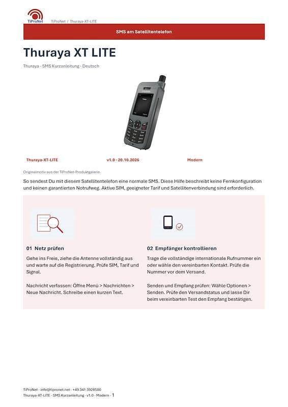 PDF-Cover: Thuraya XT LITE – SMS Kurzanleitung – Modern