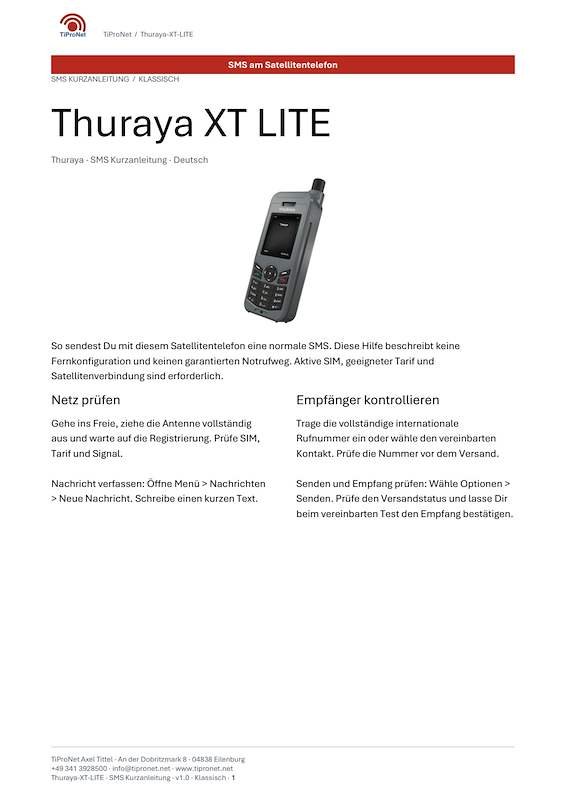 PDF-Cover: Thuraya XT LITE – SMS Kurzanleitung – Klassisch